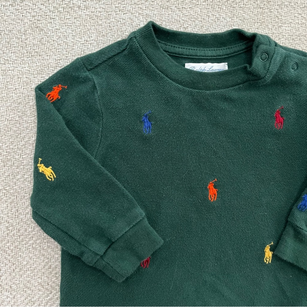 Ralph Lauren Forest Green Crewneck Top with Multicolor Pony Embroidery - Picture 5 of 6
